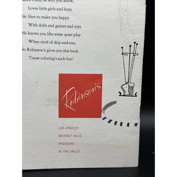 Rare Robinson’s Department Store Christmas Santa Claus Coloring Book 1950s Mint! - Picture 3 of 11